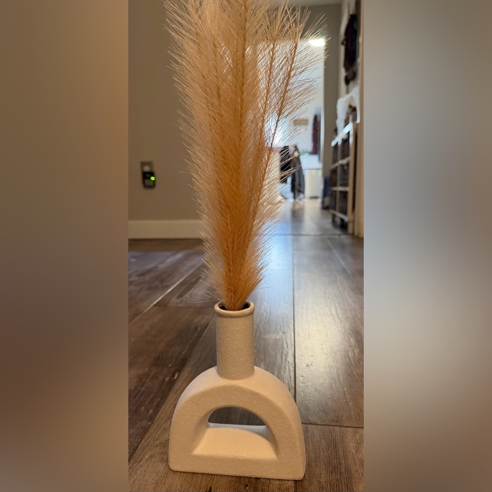 Source Unknown Cream Arch Vase with Tan Pampas